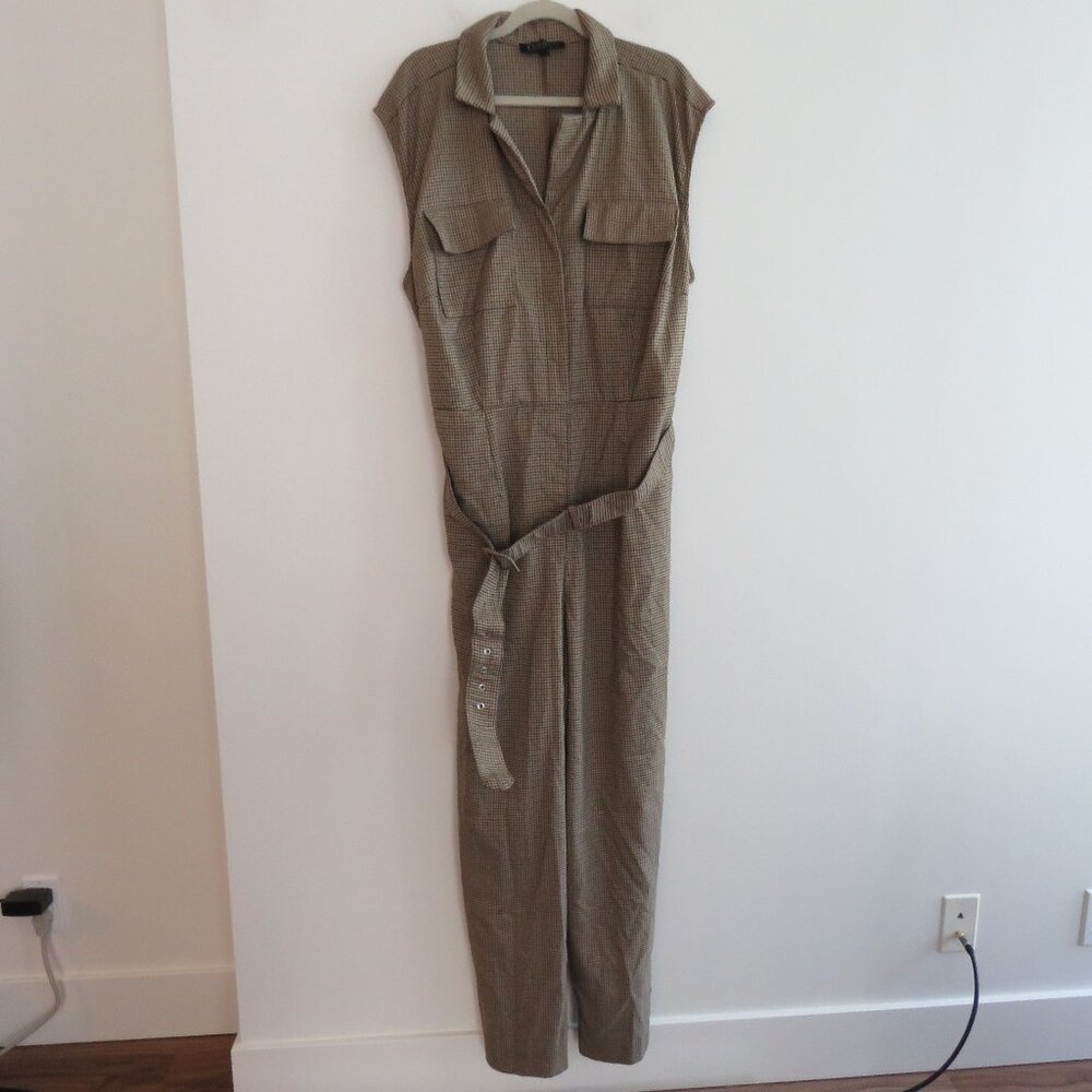 ELOQUII Belted Wide Leg Sleeveless Jumpsuit in Tan Plaid - Size US 24 - Picture 3 of 15